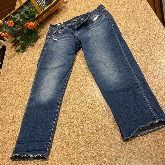 GAP Denim - Gap Girlfriend Distressed Blue Jean Cropped Pants Unfinished Cuffs 26/2P Midrise